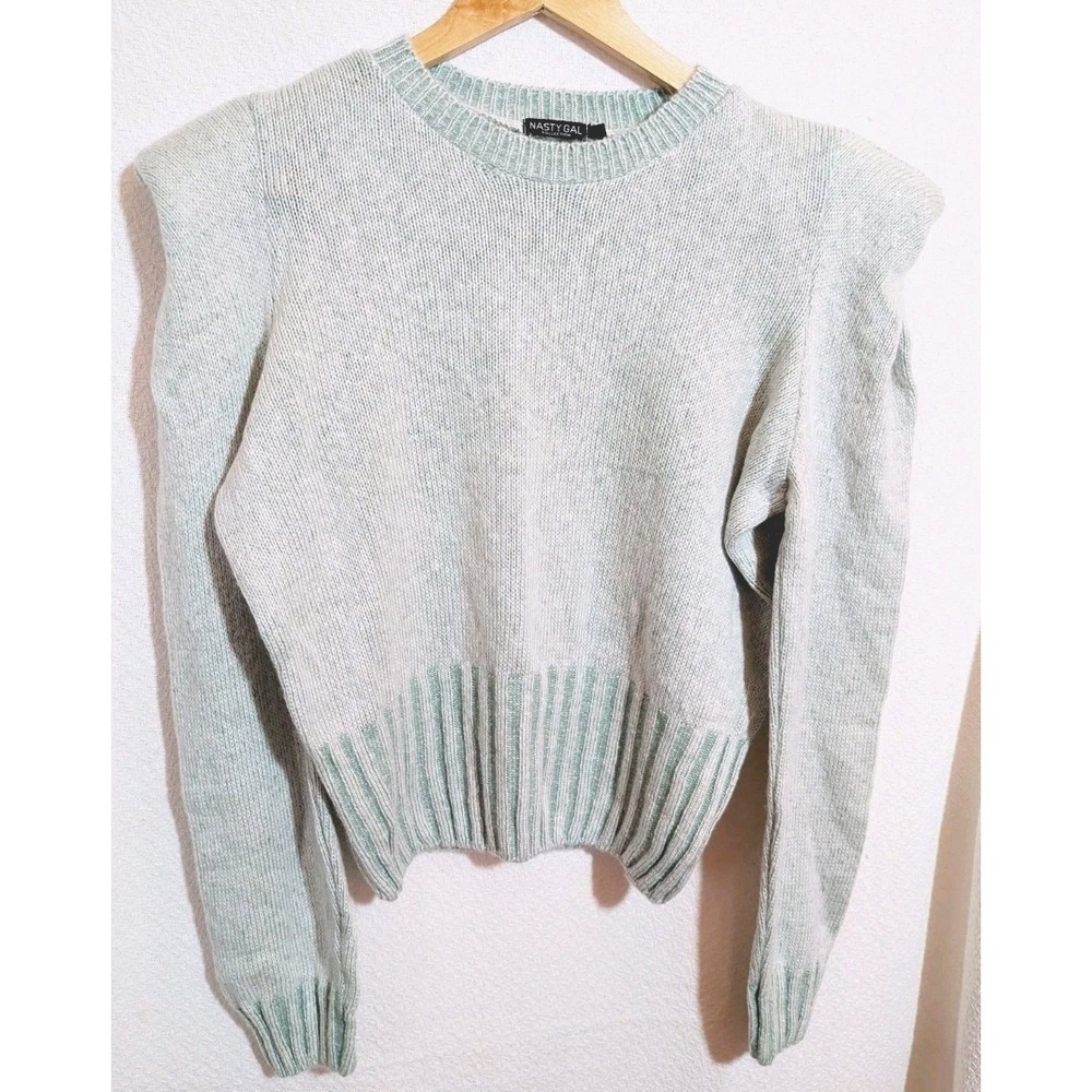 Nasty Gal Mint Light Green Cropped Knit Sweater Womens Size Large L Pullover‎